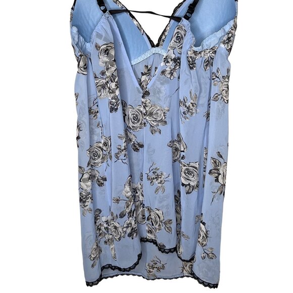 Apt 9 Nightgown Womens Medium Babydoll Chemise Blue Floral Sheer Lace Trim Sleep - Picture 9 of 11
